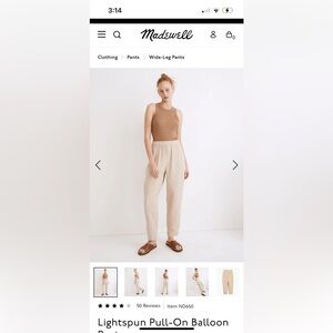 Madewell Lightspun Pull-On Balloon Pants XXL